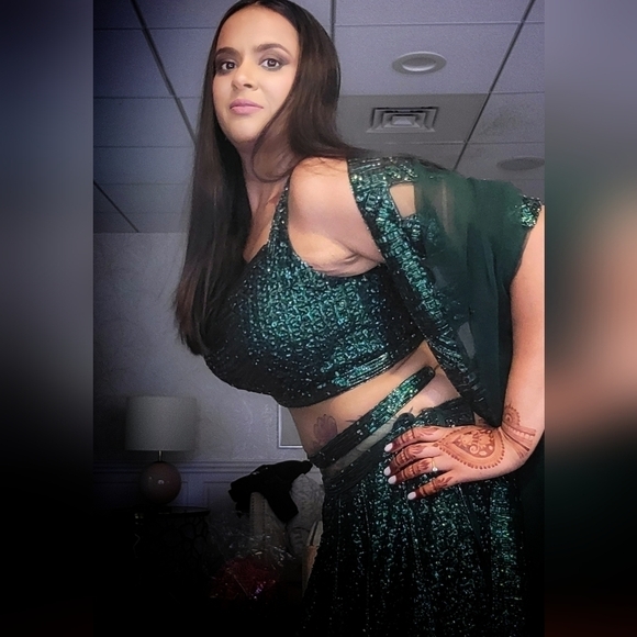 Seema Gujral Dresses & Skirts - Indian Designer Bridal Emerald Green Lehenga Set - Seema Gujral